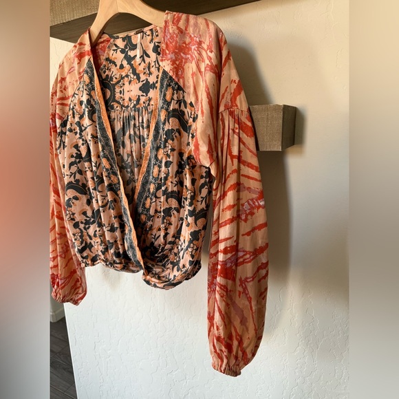 Free People|Cruisin Together Boho mixed print crop top,tribal floral long sleeve - Picture 10 of 16